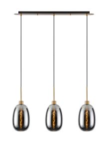 Lori Linear Pendant, 3 Light Adjustable E27, Antique Gold/Chrome Slim Curved Trapezium Shades