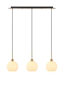 (KOOMS) Lori Linear Pendant, 3 Light Adjustable E27, Antique Gold/Opal Open Mouth Round Globe Shades