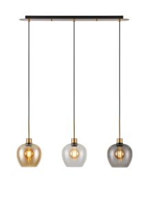 Lori Linear Pendant, 3 Light Adjustable E27, Antique Gold/Amber/Clear/Smoke Wine Shades
