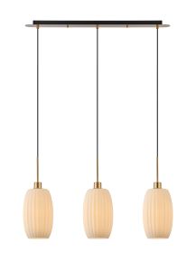 Lori Linear Pendant, 3 Light Adjustable E27, Antique Gold/Opal Ribbed Tubular Shades