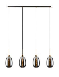 Lori Linear Pendant, 4 Light Adjustable E27, Antique Gold/Chrome Slim Curved Trapezium Shades