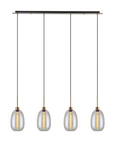 Lori Linear Pendant, 4 Light Adjustable E27, Antique Gold/Iridescent Slim Curved Trapezium Shades