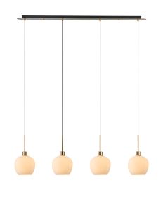 Lori Linear Pendant, 4 Light Adjustable E27, Antique Gold/Opal Wine Shades