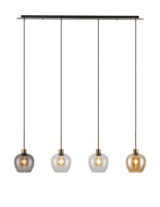 Lori Linear Pendant, 4 Light Adjustable E27, Antique Gold/Amber/Clear/Smoke Wine Shades