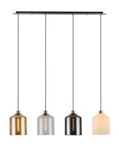 Lori Linear Pendant, 4 Light Adjustable E27, Antique Gold/Amber/Clear/Opal/Smoke Conical Cylinder Shades