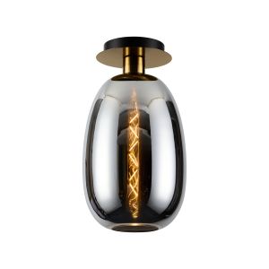 Lori 15cm Round Ceiling Flush, 1 Light Flush Fitting E27, Antique Gold/Chrome Slim Curved Trapezium Shades