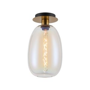 Lori 15cm Round Ceiling Flush, 1 Light Flush Fitting E27, Antique Gold/Iridescent Slim Curved Trapezium Shades