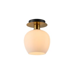 Lori 15cm Round Ceiling Flush, 1 Light Flush Fitting E27, Antique Gold/Opal Wine Shades