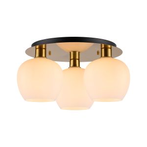 Lori 40cm Round Ceiling Flush, 3 Light Flush Fitting, Antique Gold/Opal Wine Shades