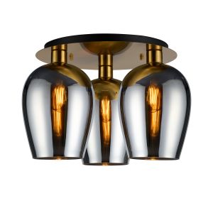 (KOOMS) Lori 40cm Round Ceiling Flush, 3 Light Flush Fitting, Antique Gold/Chrome Wine Shades