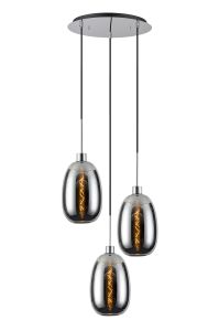 Lori 40cm Round Pendant, 3 Light Adjustable E27, Polished Chrome/Chrome Slim Curved Trapezium Shades