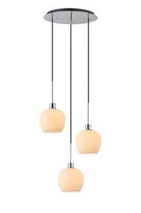 Lori 40cm Round Pendant, 3 Light Adjustable E27, Polished Chrome/Opal Wine Shades