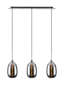 Lori Linear Pendant, 3 Light Adjustable E27, Polished Chrome/Chrome Slim Curved Trapezium Shades