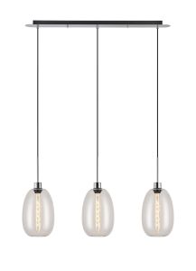 Lori Linear Pendant, 3 Light Adjustable E27, Polished Chrome/Clear Slim Curved Trapezium Shades
