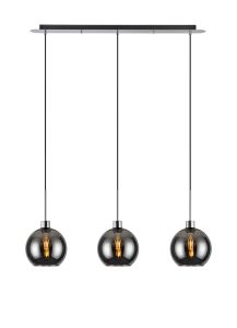 Lori Linear Pendant, 3 Light Adjustable E27, Polished Chrome/Chrome Open Mouth Round Globe Shades