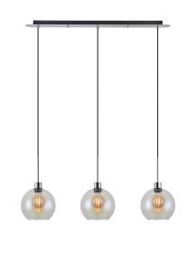 (KOOMS) Lori Linear Pendant, 3 Light Adjustable E27, Polished Chrome/Iridescent Open Mouth Round Globe Shades