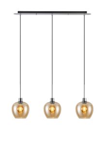 Lori Linear Pendant, 3 Light Adjustable E27, Polished Chrome/Amber Wine Shades