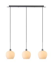 Lori Linear Pendant, 3 Light Adjustable E27, Polished Chrome/Opal Wine Shades