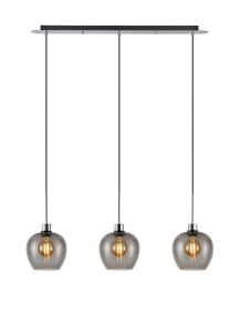 Lori Linear Pendant, 3 Light Adjustable E27, Polished Chrome/Smoke Wine Shades