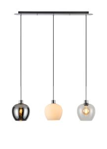(KOOMS) Lori Linear Pendant, 3 Light Adjustable E27, Polished Chrome/Chrome/Opal/Clear Wine Shades
