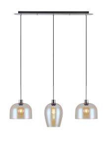 (KOOMS) Lori Linear Pendant, 3 Light Adjustable E27, Polished Chrome/Iridescent Wine Cloche Shades