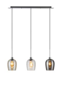 Lori Linear Pendant, 3 Light Adjustable E27, Polished Chrome/Champagne/Clear/Smoke Ripple Wine Shades
