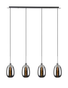 Lori Linear Pendant, 4 Light Adjustable E27, Polished Chrome/Chrome Slim Curved Trapezium Shades