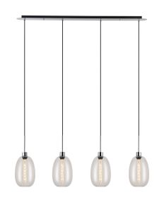 Lori Linear Pendant, 4 Light Adjustable E27, Polished Chrome/Clear Slim Curved Trapezium Shades