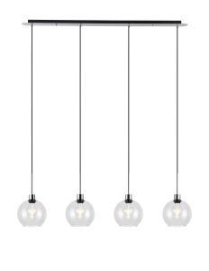 Lori Linear Pendant, 4 Light Adjustable E27, Polished Chrome/Clear Open Mouth Round Globe Shades