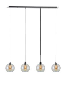 (KOOMS) Lori Linear Pendant, 4 Light Adjustable E27, Polished Chrome/Iridescent Open Mouth Round Globe Shades
