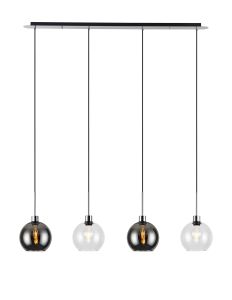 Lori Linear Pendant, 4 Light Adjustable E27, Polished Chrome/Clear/Smoke Open Mouth Round Globe Shades
