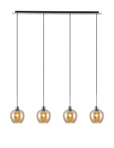 Lori Linear Pendant, 4 Light Adjustable E27, Polished Chrome/Amber Wine Shades