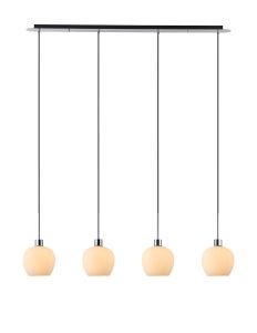 Lori Linear Pendant, 4 Light Adjustable E27, Polished Chrome/Opal Wine Shades