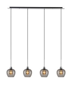 Lori Linear Pendant, 4 Light Adjustable E27, Polished Chrome/Smoke Wine Shades