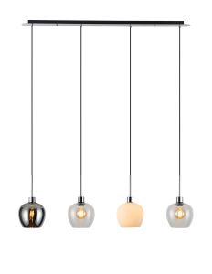 (KOOMS) Lori Linear Pendant, 4 Light Adjustable E27, Polished Chrome/Chrome/Opal/Clear Wine Shades