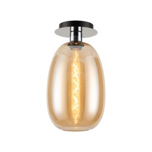 Lori 15cm Round Ceiling Flush, 1 Light Flush Fitting E27, Polished Chrome/Amber Slim Curved Trapezium Shades