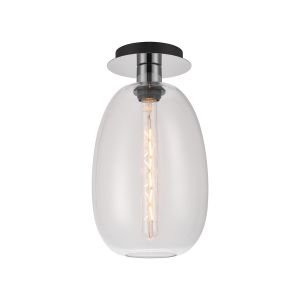 Lori 15cm Round Ceiling Flush, 1 Light Flush Fitting E27, Polished Chrome/Clear Slim Curved Trapezium Shades