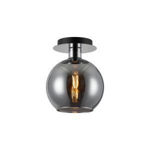 Lori 15cm Round Ceiling Flush, 1 Light Flush Fitting E27, Polished Chrome/Chrome Open Mouth Round Globe Shades