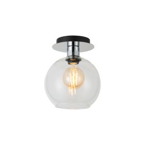 Lori 20cm Round Ceiling Flush, 1 Light E27, Polished Chrome/Clear Open Mouth Round Globe Shade