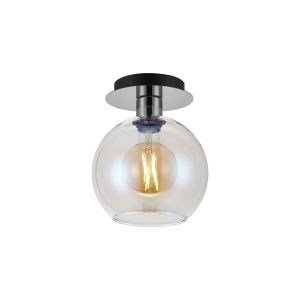 (KOOMS) Lori 15cm Round Ceiling Flush, 1 Light Flush Fitting E27, Polished Chrome/Iridescent Open Mouth Round Globe Shades
