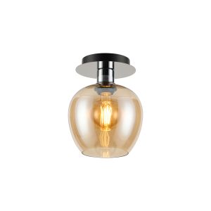 Lori 15cm Round Ceiling Flush, 1 Light Flush Fitting E27, Polished Chrome/Amber Wine Shades