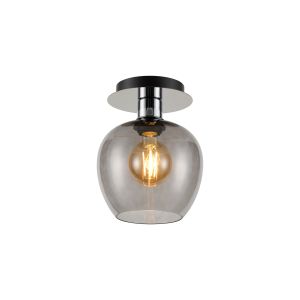 Lori 15cm Round Ceiling Flush, 1 Light Flush Fitting E27, Polished Chrome/Smoke Wine Shades
