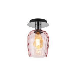 Lori 15cm Round Ceiling Flush, 1 Light Flush Fitting E27, Polished Chrome/Pink Ripple Wine Shades