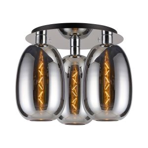 Lori 40cm Round Ceiling Flush, 3 Light Flush Fitting, Polished Chrome/Chrome Slim Curved Trapezium Shades