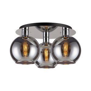 Lori 40cm Round Ceiling Flush, 3 Light Flush Fitting, Polished Chrome/Chrome Open Mouth Round Globe Shades