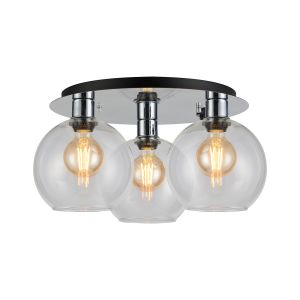 Lori 50cm Round Ceiling Flush, 3 Light FE27, Polished Chrome/Clear Open Mouth Round Globe Shades