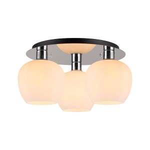 Lori 40cm Round Ceiling Flush, 3 Light Flush Fitting, Polished Chrome/Opal Wine Shades