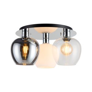 (KOOMS) Lori 40cm Round Ceiling Flush, 3 Light Flush Fitting, Polished Chrome/Chrome/Opal/Clear Wine Shades