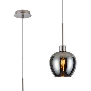 (KOOMS) Lori 1.7m Single Pendant, 1 Light Adjustable E27, Satin Nickel/Chrome Wine Shades