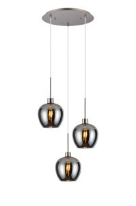 (KOOMS) Lori 40cm Round Pendant, 3 Light Adjustable E27, Satin Nickel/Chrome Wine Shades